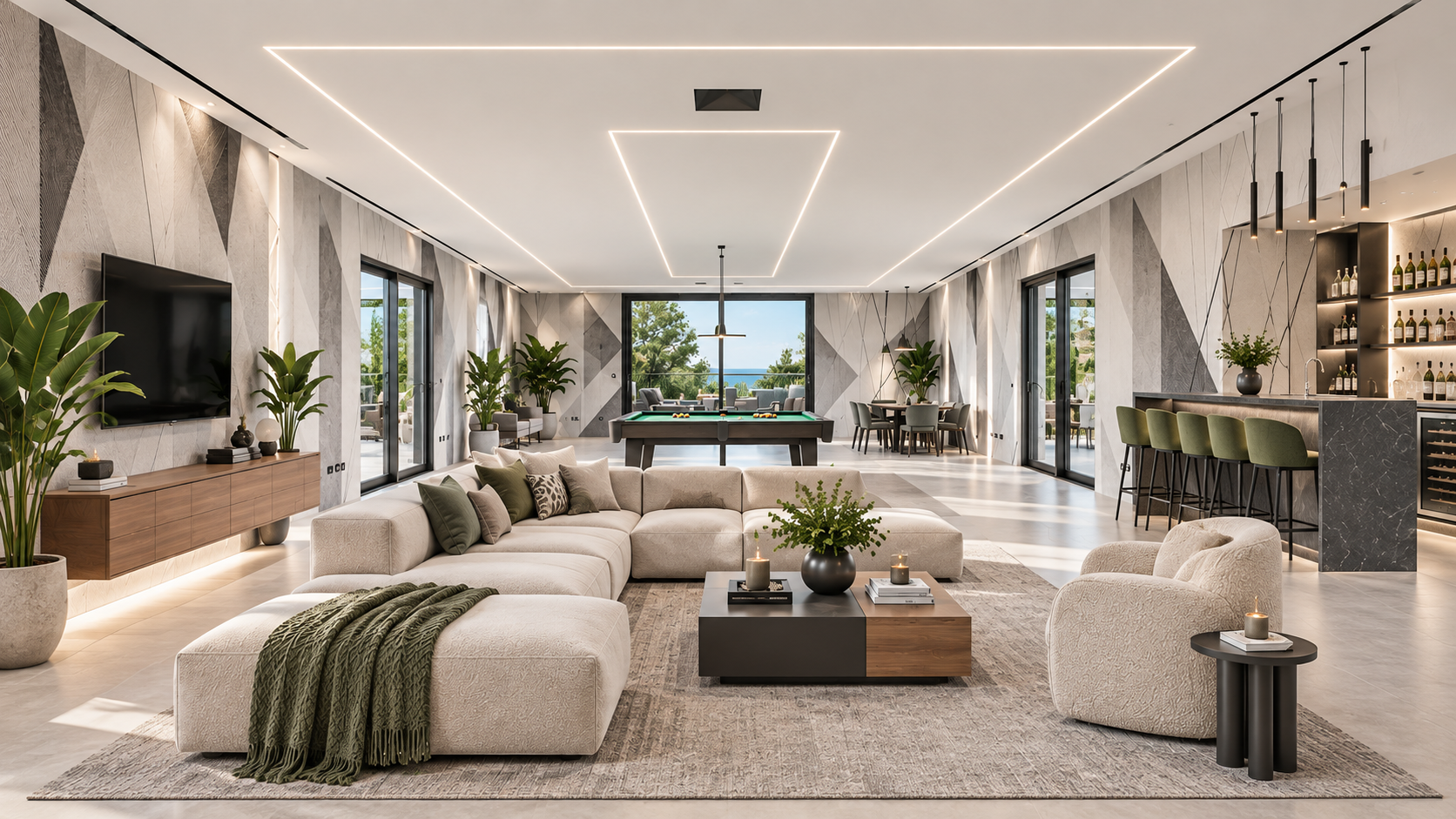 Living contemporaneo con superfici geometriche